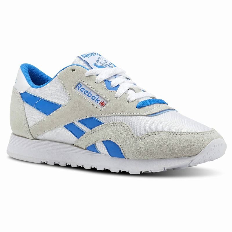 Tenisi Reebok Classic Nylon Dama Albi/Albastri Romania UK2570TN